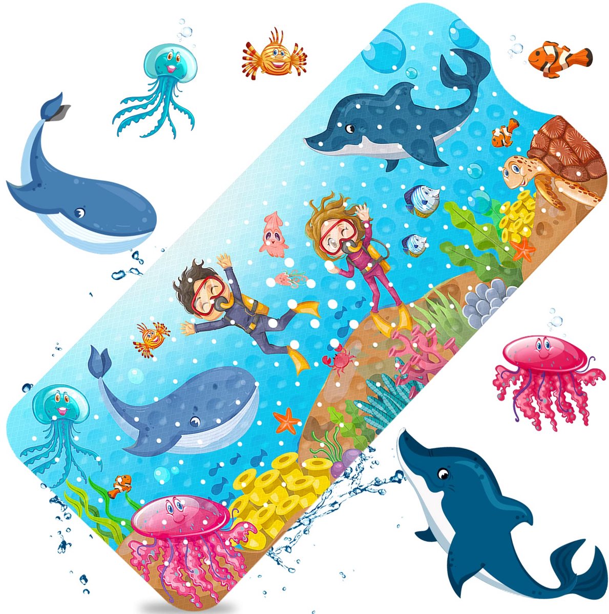 SnelShoppen - MOOING Badmat voor Kinderen 100 x 40 cm - Antislip Badmat, Extra Lange Badmat, Schimmelbestendig voor Baby's en Kinderen - Veilig en Com