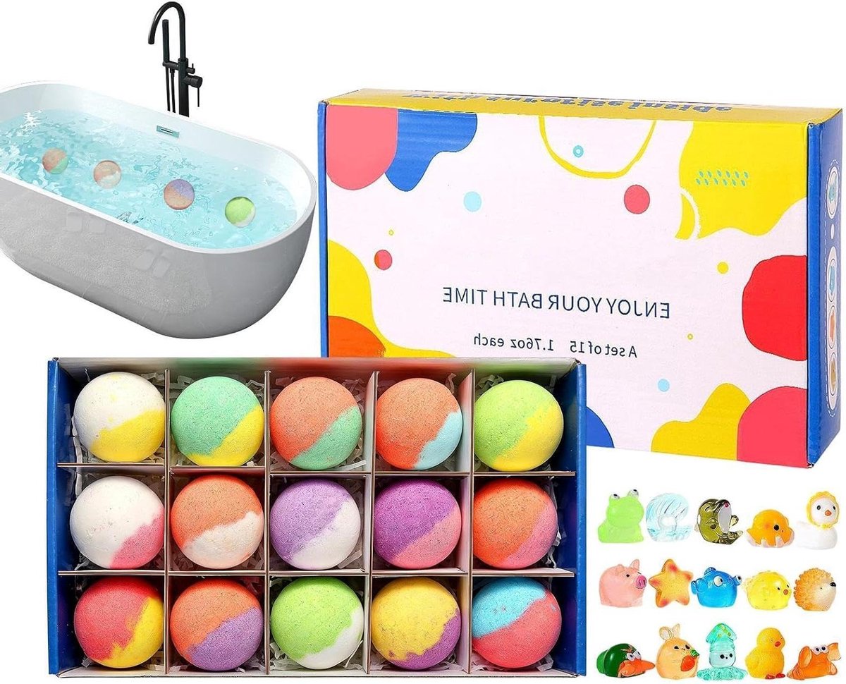 Bruisballen voor Bad - Badbommen - Ontspannend Bad - Met Speelgoed - 15 stuks - Multicolor