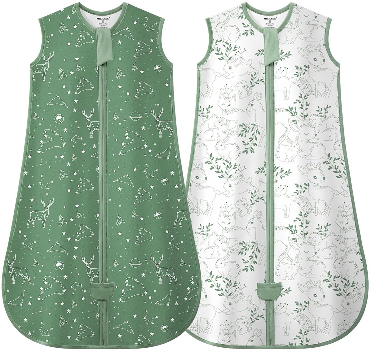 SnelShoppen - 2-pack Babyslaapzak 0,5 tog Mouwloze Zomerslaapzak Biologisch Katoen Unisex Constellatie en Groene Vos voor 6-14 maanden