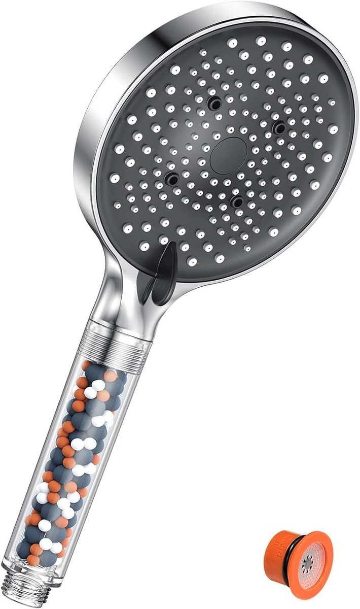 SnelShoppen - Filter douchekop met 6 modi, chloorverwijderaar, ideaal voor droge jeukende huid, waterontharder voor hard water, hoge druk, Φ130mm, kra