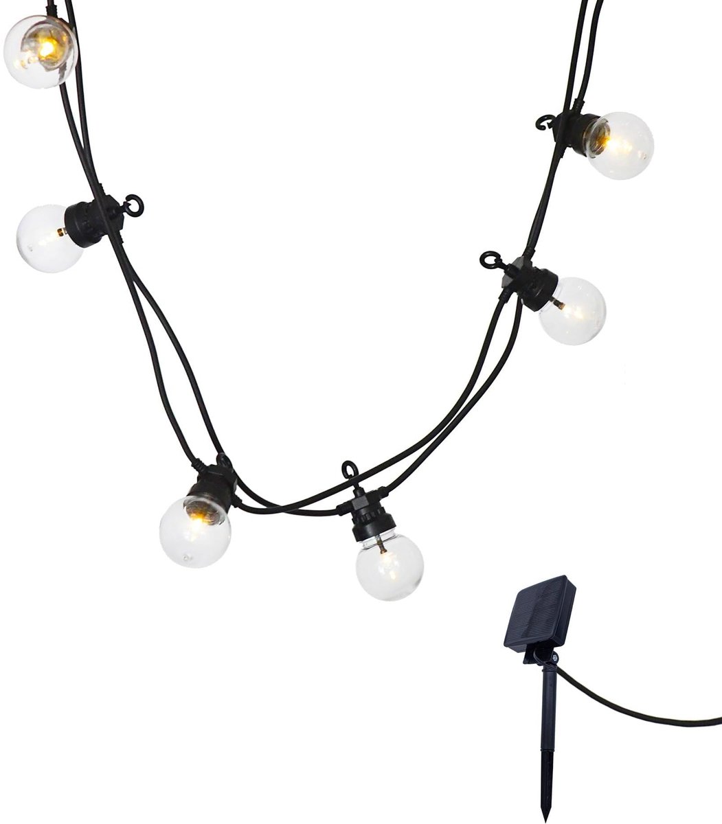SnelShoppen - Lichtsnoer op Zonne-energie met 10 Transparante Bollen, LED Warmwit, 5,70 m, 8 Modi voor Feest, Tuin, Camping en Buitenverlichting