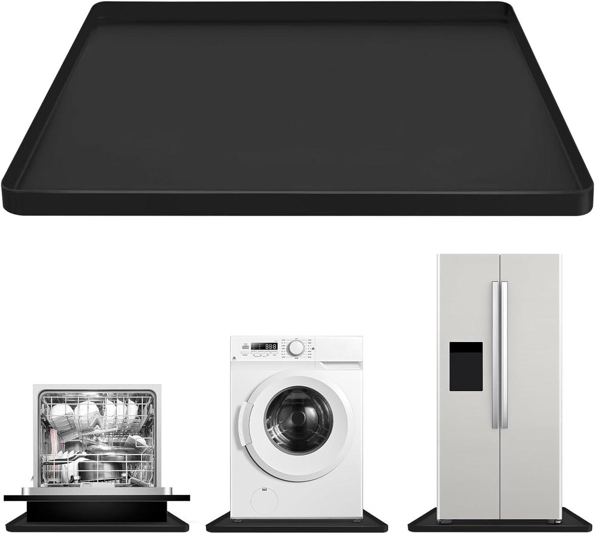 Siliconen opvangbak - Wasmachine mat - Apparaten beschermen - Waterdichte rand - 60 x 60 cm - Zwart