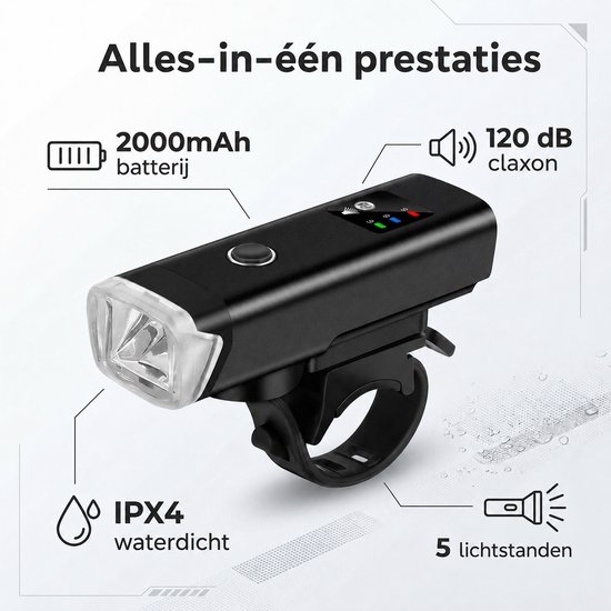 Slim Fietsvoorlicht 350 Lumen met Lichtsensor - 2000 mAh - USB Oplaadbaar - IPX4 - Zwart — afbeelding 3