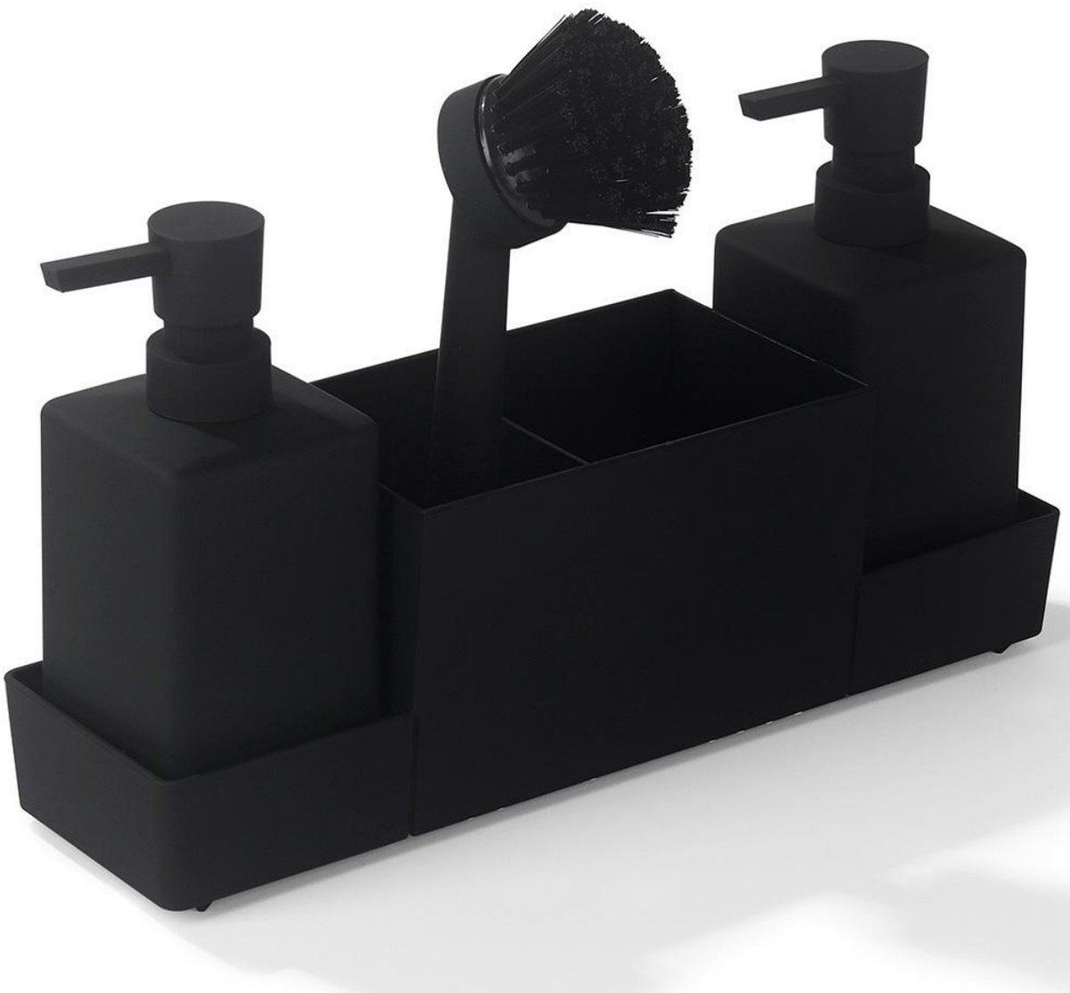 GELLDG Zeepdispenser - Keuken Zeepdispenser met Spons Houder en Afvoerbak Organisator - 12,1x3,4x1,5 inch - Geschikt voor Keuken en Badkamer - Plastic - Incl. Sponshouder en Opvangbak