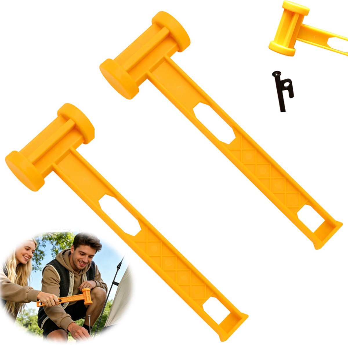 2 stuks–Camping Hamer - Tenthamer lichtgewicht - Camping Tenthamer – Lichtgewicht Dubbelzijdige Kunststof Hamer voor Tentpinnen en Outdoor Kamperen - Draagbaar - geel