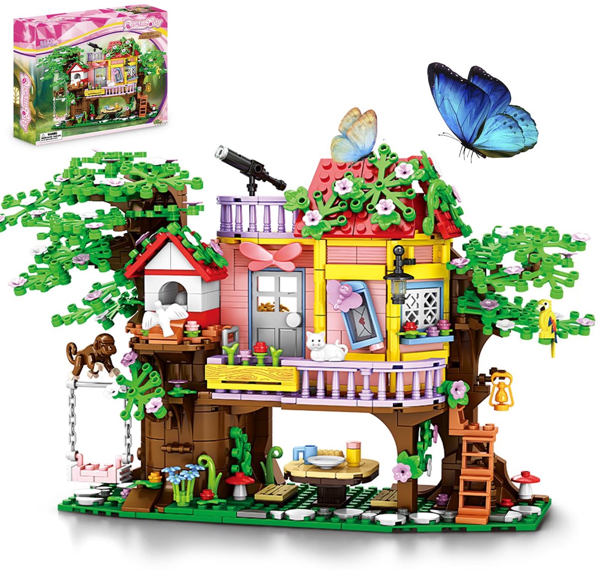 Boomhut-bouwset - Boomhut Fantasy-bouwsteenset voor meisjes - boshuis - dieren bouwspeelgoed - verjaardagscadeau voor meisjes - jongens - 6 - 7 - 8 - 9 - 10 - 11 - 12 en hoger 840 stuks