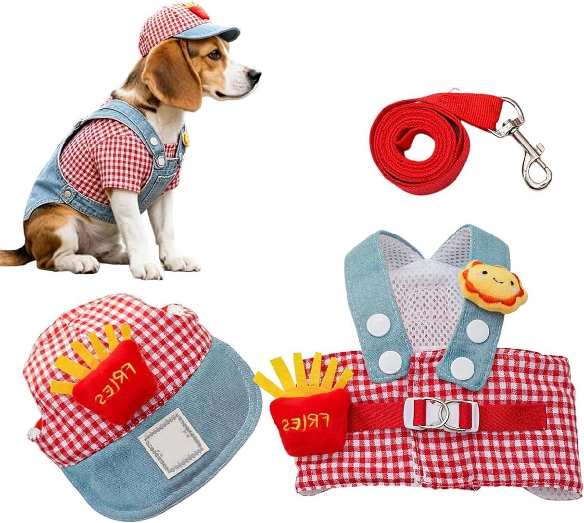 Honden Tuigje Set - Harnas met Lijn - Buiten Wandelen - UV-Beschermend - Maat S - Rood Geruit