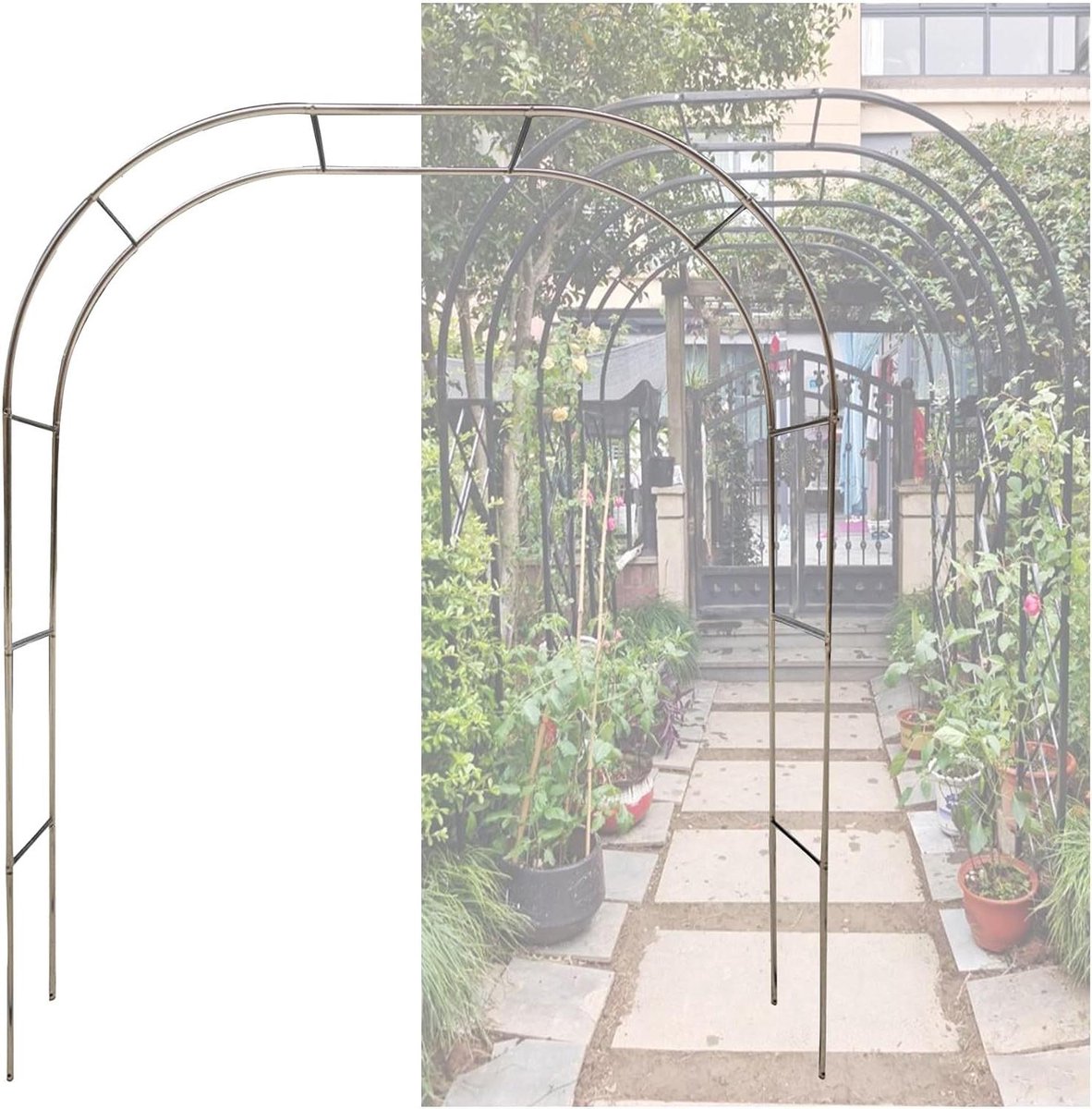 Tuinboog Klimplanten - Rozenboog Entree - Tuin Decoratie - Verstelbare Hoogte - 4 x 2.4 m - Zwart