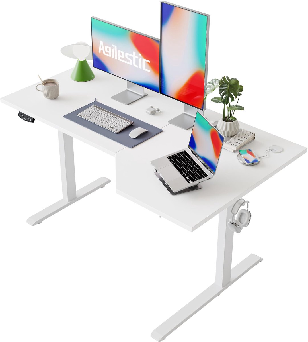SnelShoppen - Elektrisch Sta-Bureau 150 cm L-vorm Hoogte Verstelbaar - Ergonomisch Computerbureau Wit - Thuiswerken Zittend of Staand - Ideaal voor Ka