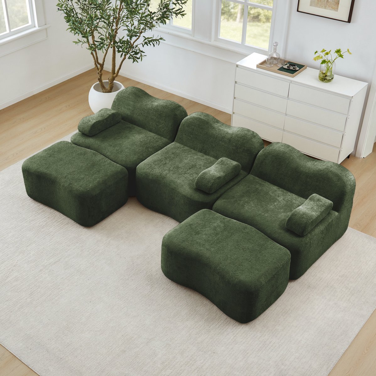 COVREO U-bank 288 x 167 x 70 cm – groen velvet, 32D koudschuim, 3-zits