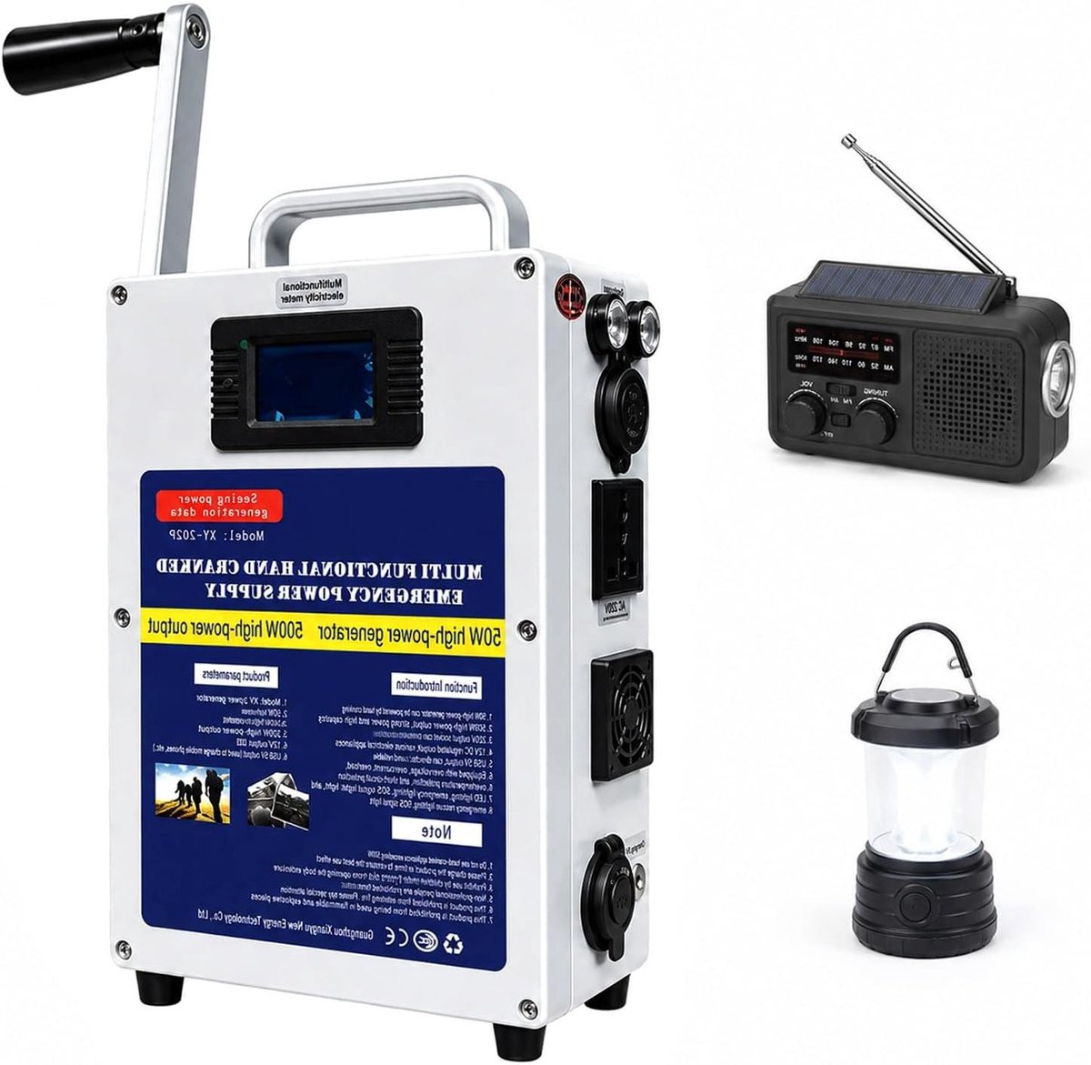 Draagbare Krukgenerator - Noodstroom Dynamo - Stroom Opwekken - Brandstofvrij - 500W - Zwart