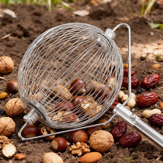 Notenverzamelaar Roller - Fruitplukker Tuin - Zonder Bukken Opruimen - Roestvrijstalen Constructie - 146 cm - Zilver — afbeelding 3