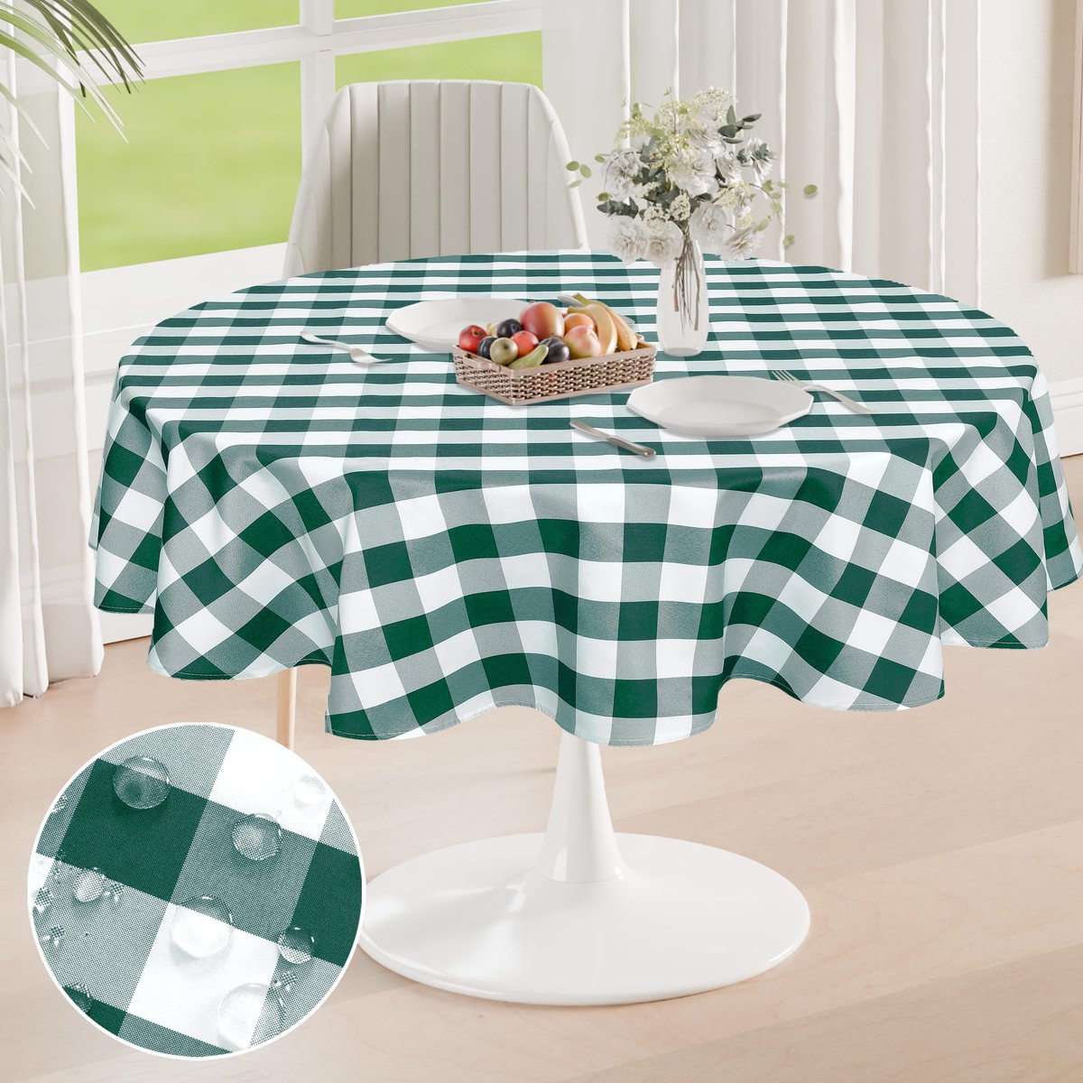 SnelShoppen - Geruit Tafelkleed Rond 160 cm - Afwasbaar, Weerbestendig, Waterdicht - Vlekbescherming voor Tuin, Eetkamer, Feest, Picknick, Bruiloften,