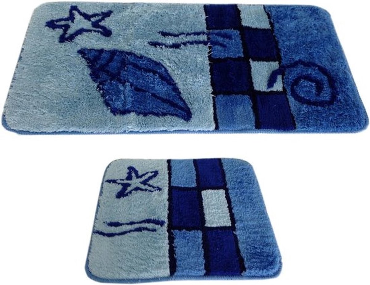 SnelShoppen - 2-delige Badmat Set Hamburg Blauw - Antislip, Wasbaar, Geschikt voor Vloerve