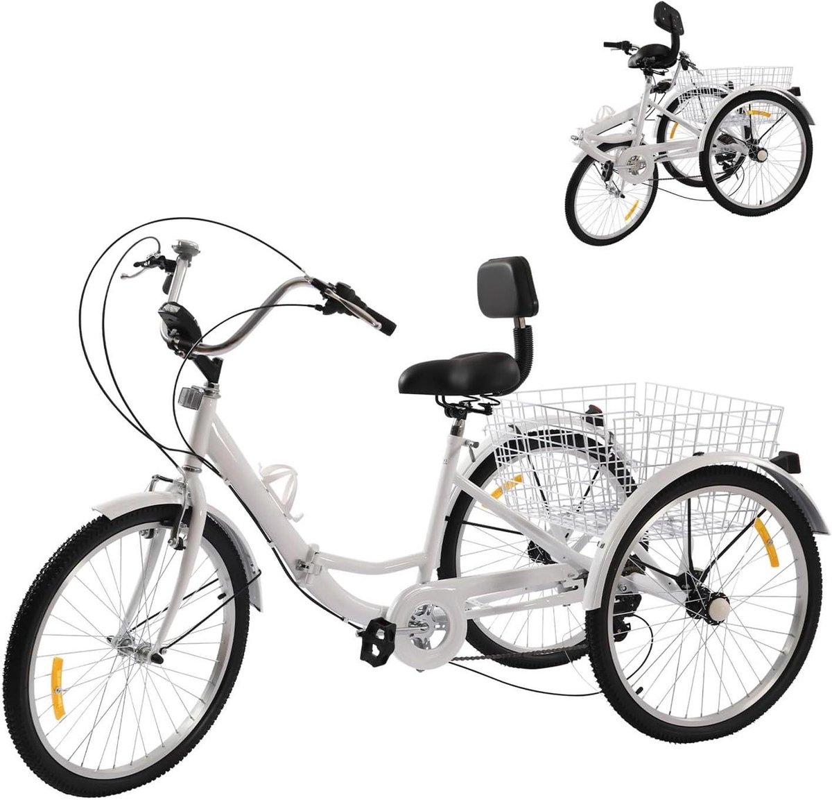 Driewieler voor volwassenen - 3-wieler fiets - Boodschappen doen - Opvouwbaar design - 24 inch - Wit