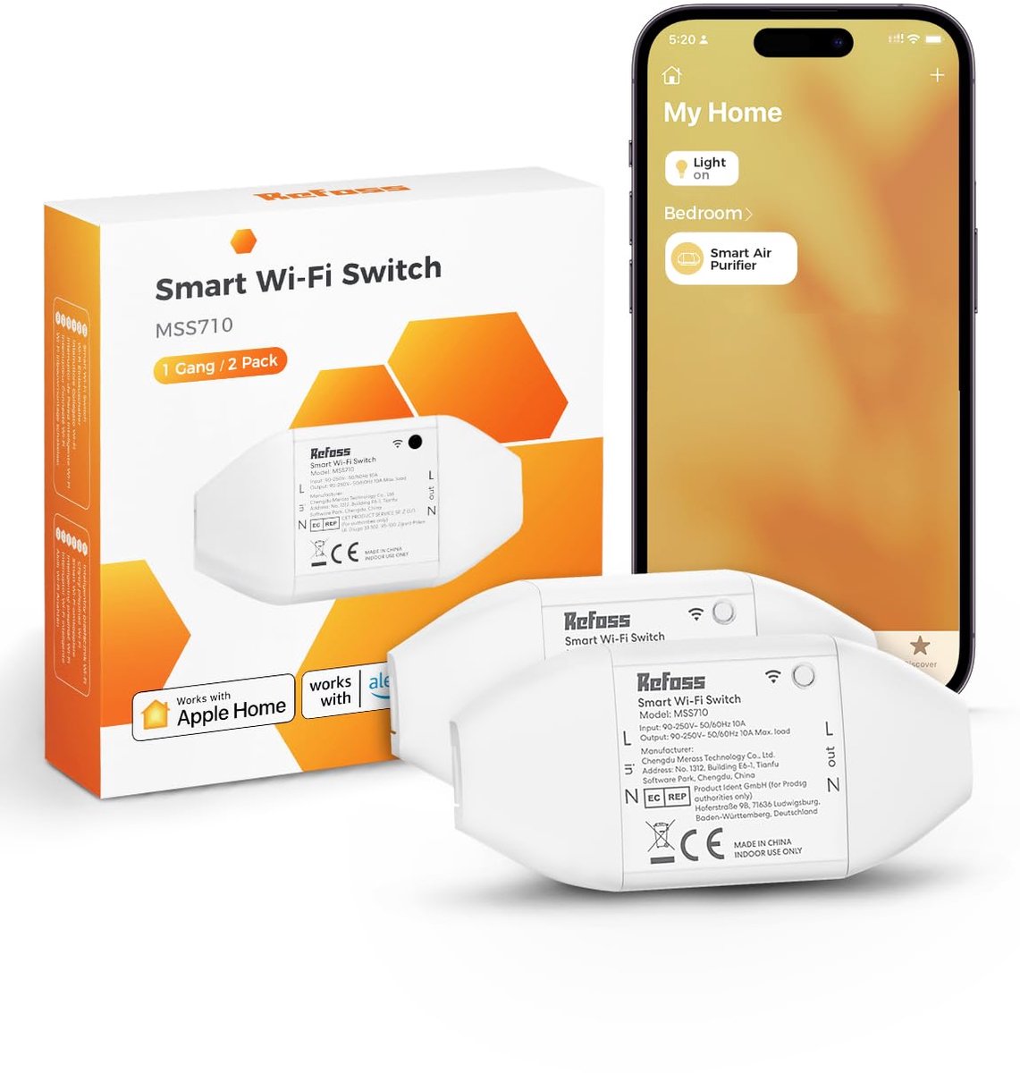 SnelShoppen - Refoss MSS710 Intelligente Wifi-Schakelaar voor HomeKit, Siri, Alexa en Google Home - 2 Stuks - DIY Wifi-Schakelaar met Afstandsbedienin