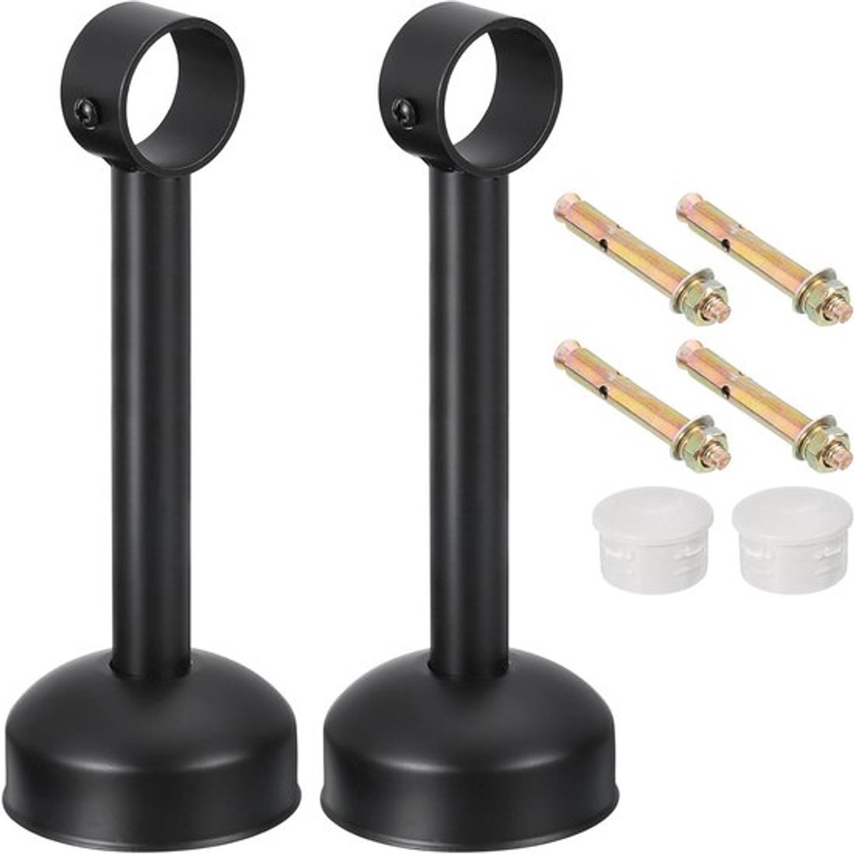 Plafondmontage Gordijnroedehouders Set van 2 - Roestvrij Staal - Geschikt voor 32mm Buis - 200mm Lengte - Zwart