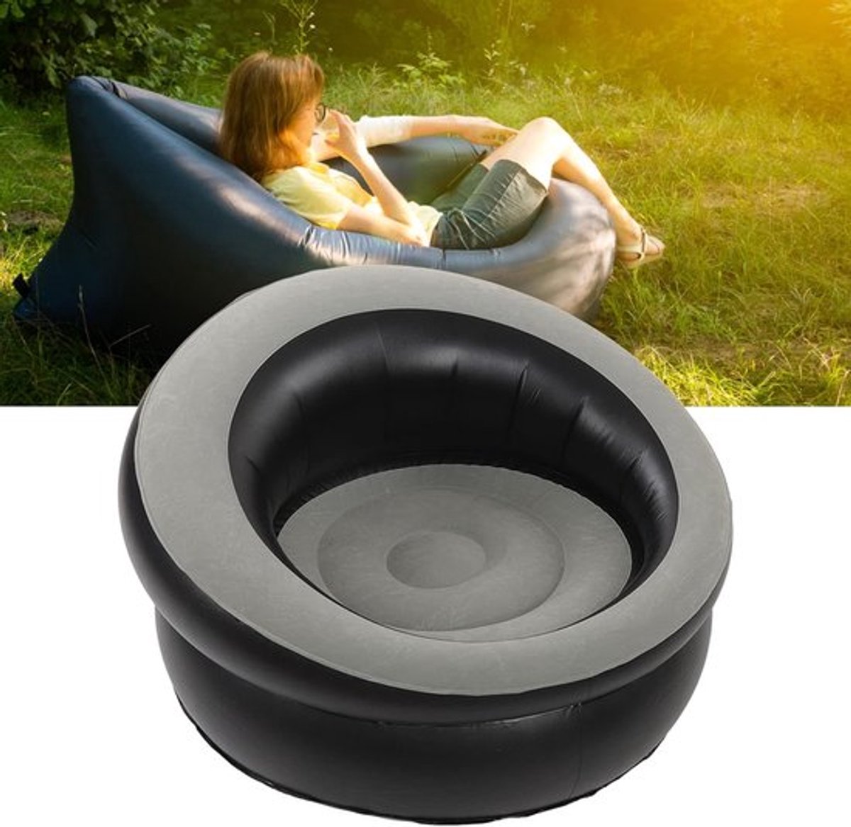 SnelShoppen - Inflatable Armchair - Ergonomische Opblaasbare Sofa - Snelle Inflatie - Lichtgewicht en Eco-vriendelijk - Grijs - Ideaal voor Slaapkamer