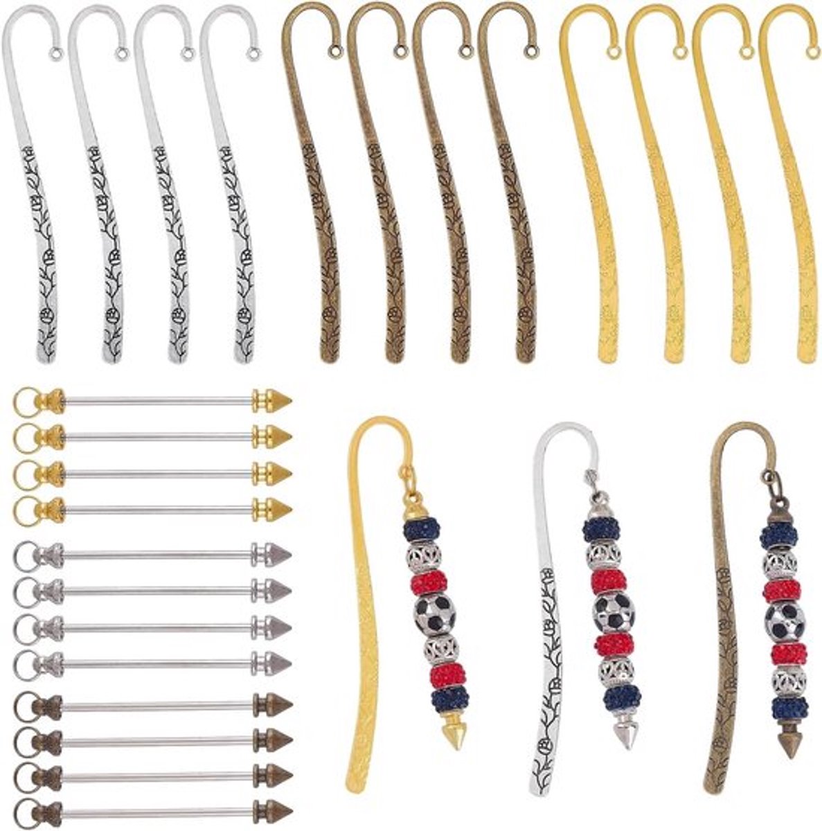 Legering Bladwijzers met Kralen voor Leesliefhebbers - DIY Metalen Bladwijzers - Antiek Vintage Design - Haarspeldhaak - Set van 24