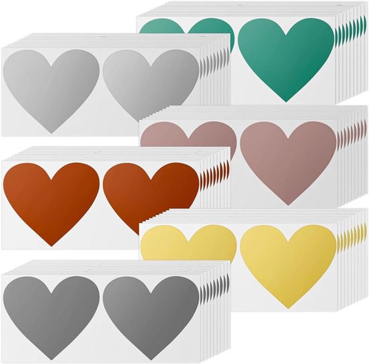 60 stuks hartstickers krasvrij - DIY krasstickers voor cadeaus en uitnodigingen - bruiloft - 8 x 7 cm - 6 kleuren