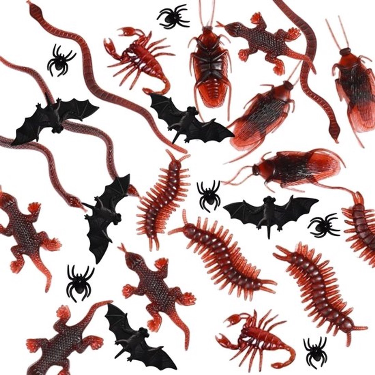 Realistische Plastic Insecten Set voor Halloween Decoratie - 54 stuks met Kakkerlakken, Spinnen, Schorpioenen, Ratten, Gekko's, Duizendpoten, Vliegen en Vleermuizen