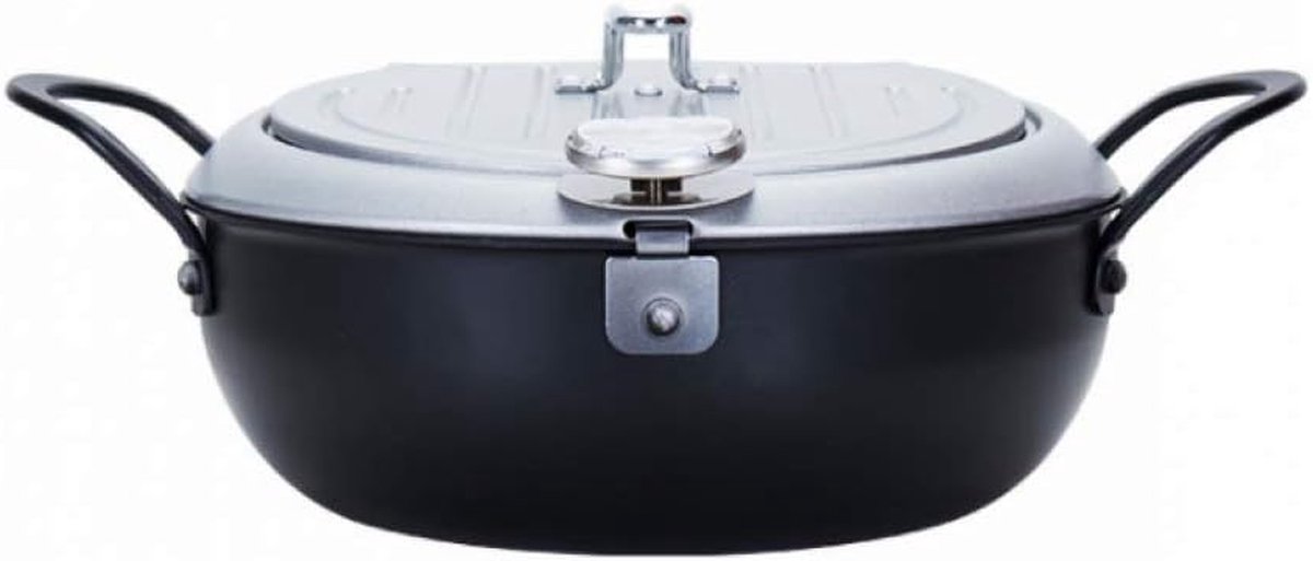 Koekenpan - Mini pan Frituurpan - Frituren met precisie - Ingebouwde thermometer - 28.5 cm - Zwart