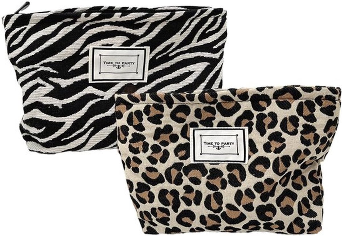 2 stuks canvas cosmetische luipaard make-up tas, make-up tas, cosmetische buidel portemonnee, modieuze rits make-up & toiletartikelen organizer, voor dames meisjes reizen, uitgaan