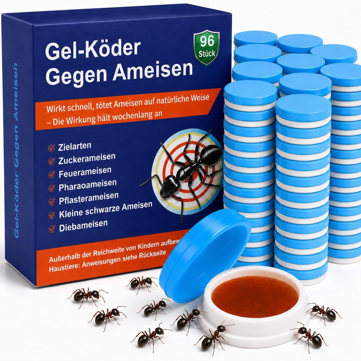 SnelShoppen - 96 Stuks Mierenlokdoos voor Binnen en Buiten - Gebruiksklare Mierenboxen voor Huishouden, Keuken en Tuin - Effectieve Mierenbestrijding