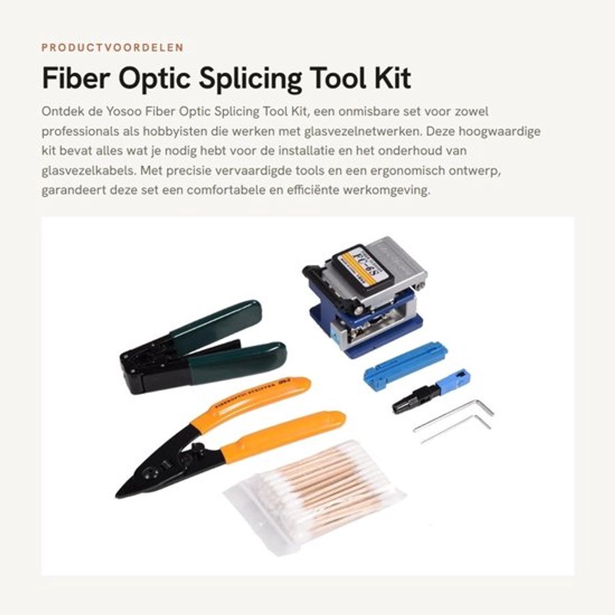 Glasvezel Splicing Tool Kit - Fiber Cleaver FC-6S - Stripper CFS-3 - Pliers/Guider - Wrenches/Swabs - Opbergtas - Ergonomisch ontwerp - Glasvezel Gereedschapset