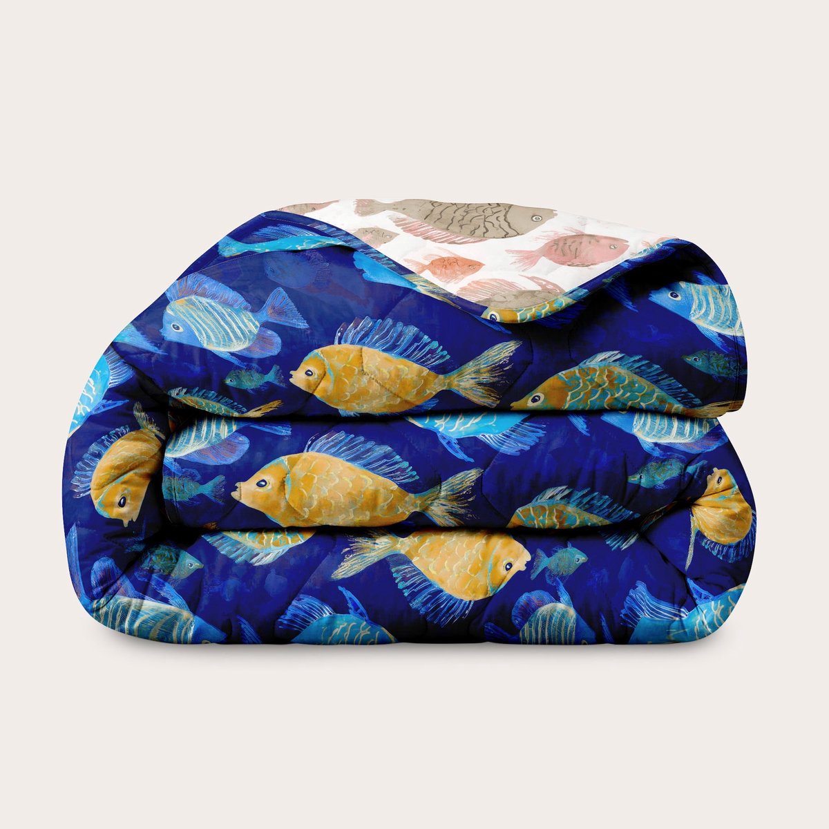 HappyBed Dekbed zonder overtrek 240x200 - Wasbaar Dekbed - Bedrukt dekbed zonder hoes - Hoesloos Dekbed - Lits Jumeaux - Fish
