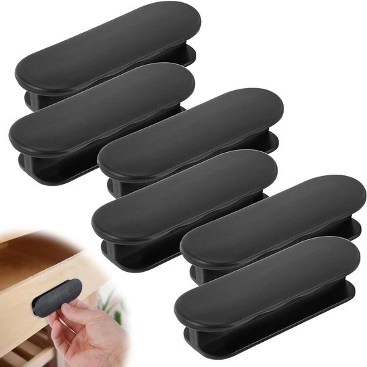Zelfklevende deurgreep voor buiten - Zwart - Balkondeur - Terrasdeur - Kunststof - Hordeur - Deurkasten - Laden - Glazen deuren - Zonder boren - 6 stuks (88 cm)