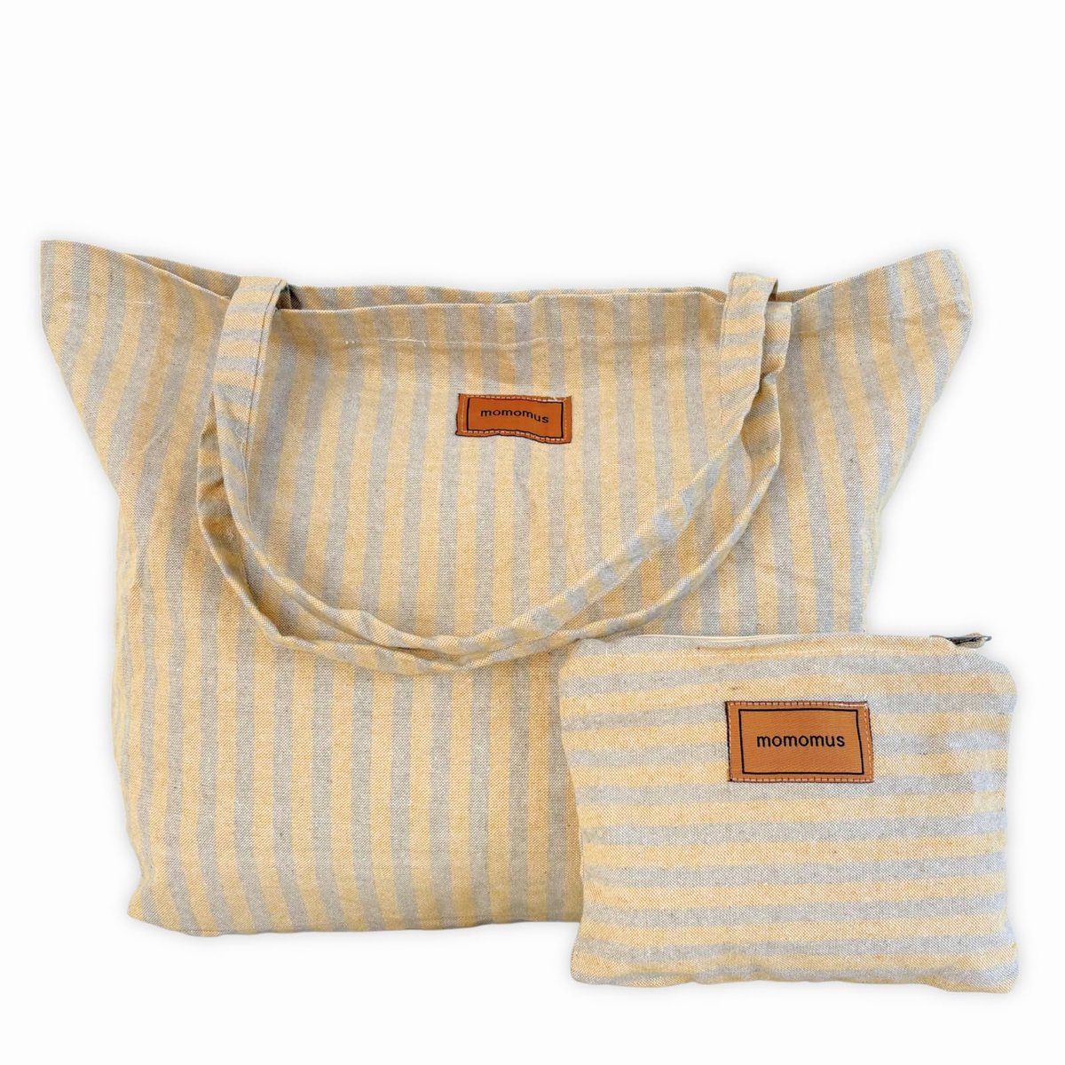 SnelShoppen - MOMOMUS Strandtas XXL - 100% Gerecycled Katoen, Grote Gele Strandtas met Bijpassende Handtas en Opvouwbaar - Perfect voor Zomer, Zwembad