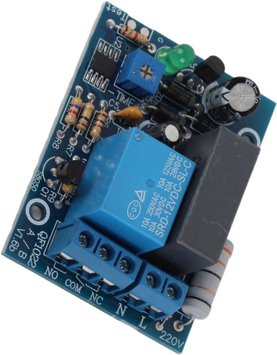 Verstelbare Timer Schakelaar voor Belasting - Timer Vertraging Uitschakelen - 220VAC Module (10A250VAC/10A30VDC) - Automatisch Uitschakelen binnen 0-10 seconden.