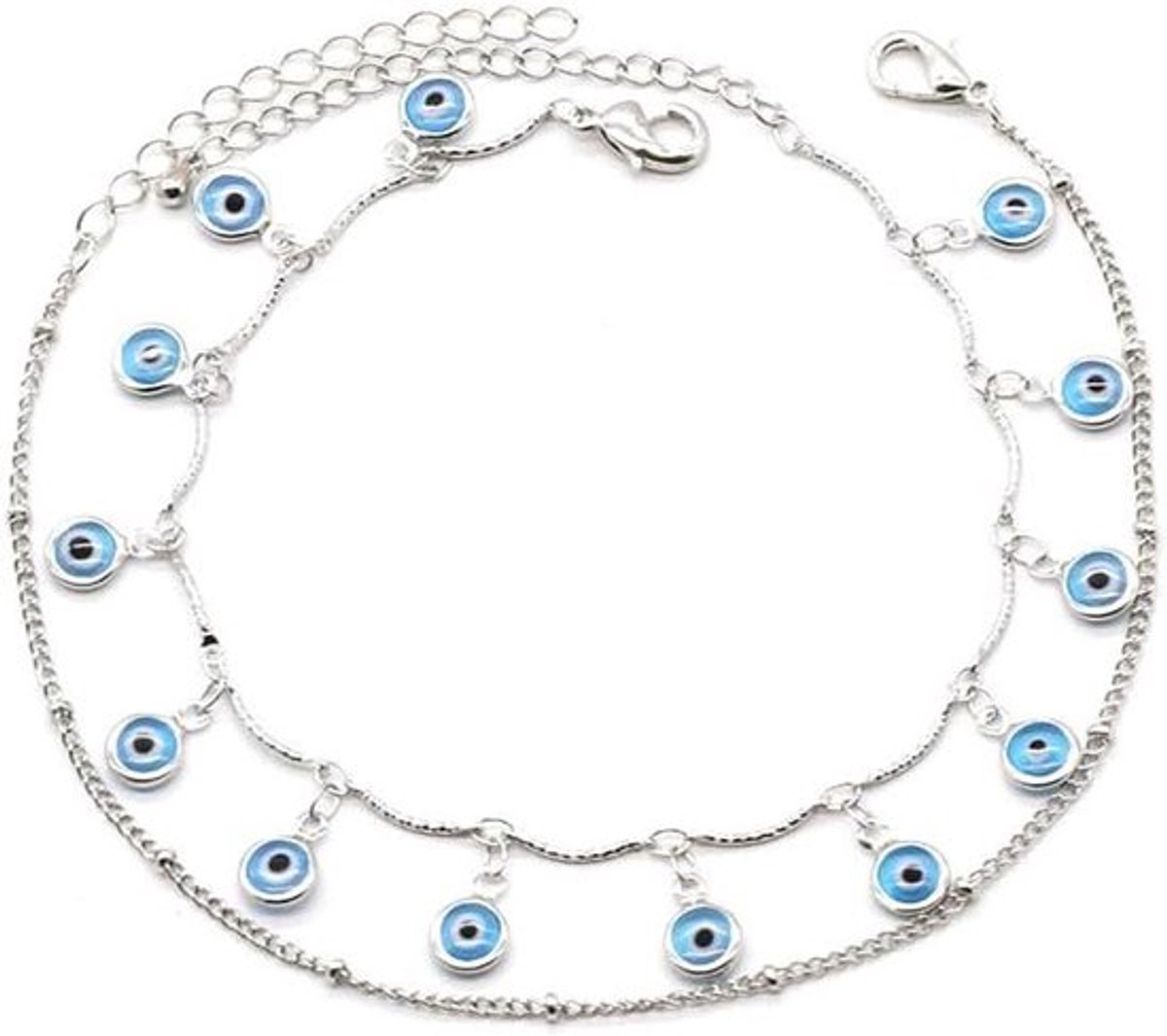 Gelaagd verstelbaar enkelbandje met boze ogen - Zomer voet sieraden - Strand - Vrouwen en meisjes - Trendy - Fashion.