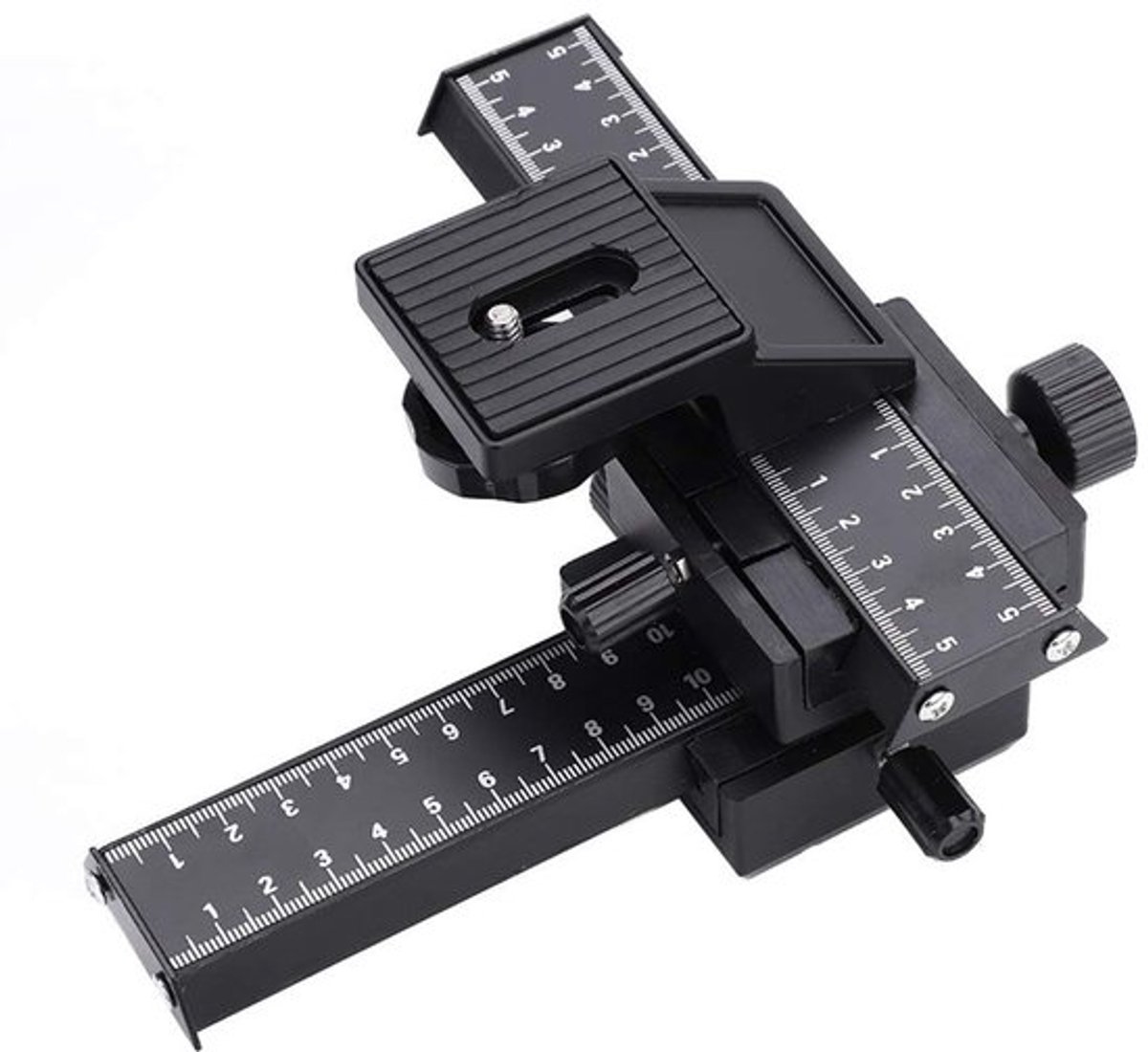Schuifregelaar 4-weg - Macrofocusrailschuifregelaar - Nauwkeurige Positionering - Aluminiumlegering - Zwart - 18x16,5x9 cm - Camera Slider