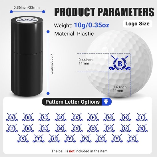 Golfbal Stempel - Golf Markering - Golfbal Identificeren - Zelfinktend Herbruikbaar - 9.98 x 5.99 x 2.49 cm - Brief W — afbeelding 4