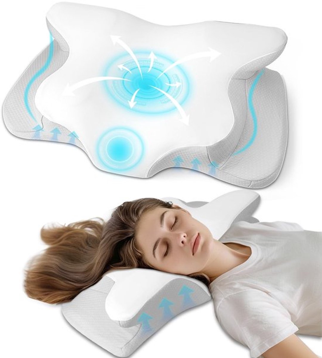 Orthopedisch Kussen Ergonomisch - Hoofdkussen Traagschuim - Neksteun voor Zijslapers/Rugslapers - 62x41x13 cm - Perfecte Ondersteuning - Nekkussen
