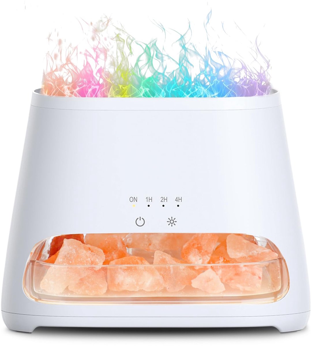 SnelShoppen - Aroma Diffuser met Zoutlamp, 7 Kleuren LED Vlam Effect, Ultrasonische Aromatherapie Vernevelaar, Automatische Uitschakeling, 150ml (Wit)