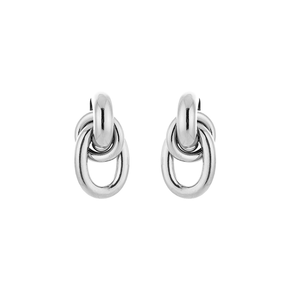 Stainless Steel Geknoopte In elkaar Grijpende Oorhangers – Luxe Gevlochten Schakel Oorbellen – RVS - Zilver