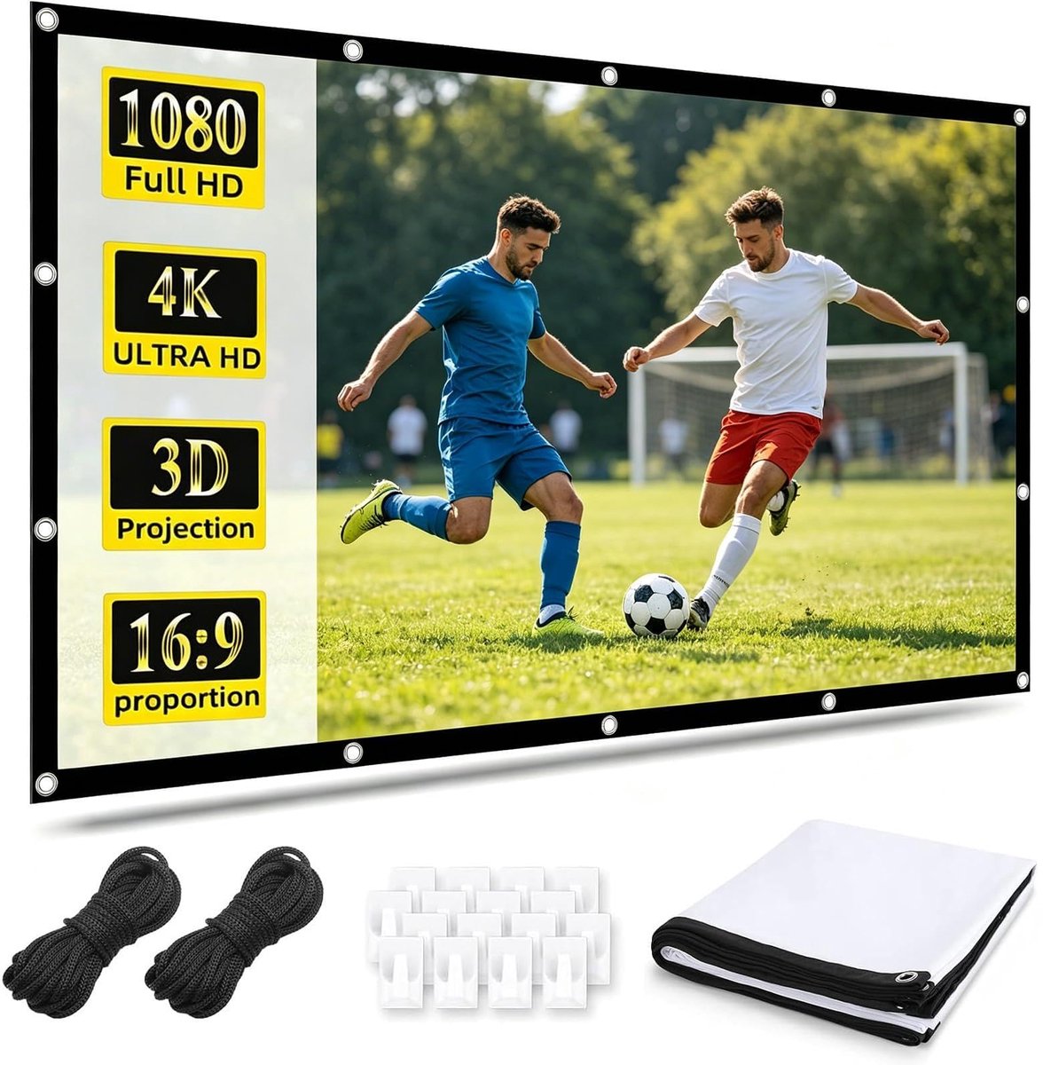 SnelShoppen - Beamerscherm 221 x 125 cm (100 inch) - Draagbaar, Opvouwbaar, Anti-Rimpel, 16:9 Projectiescherm voor 4K Beeld - Ideaal voor Thuisbioscoo