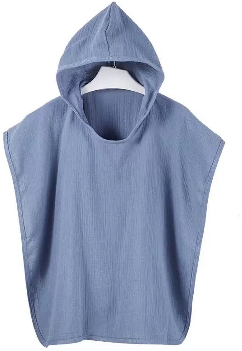 Badponcho Blauw | 100% Katoen | Zacht en Licht | Met Capuchon | 76 x 76 cm | Peuter | Kind