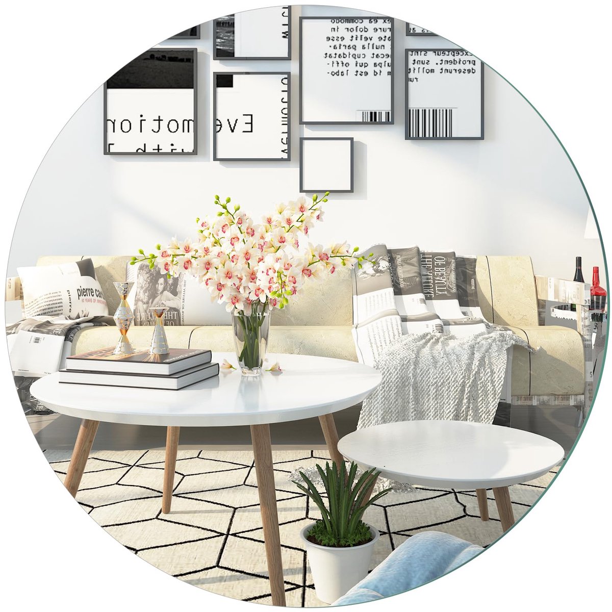 SnelShoppen - Rond DRERIO Spiegel 50 x 50 cm - Groot Zelfklevend Glas - Decoratief voor Badkamer, Douche, Toilet - Muurdecoratie - Modern Design