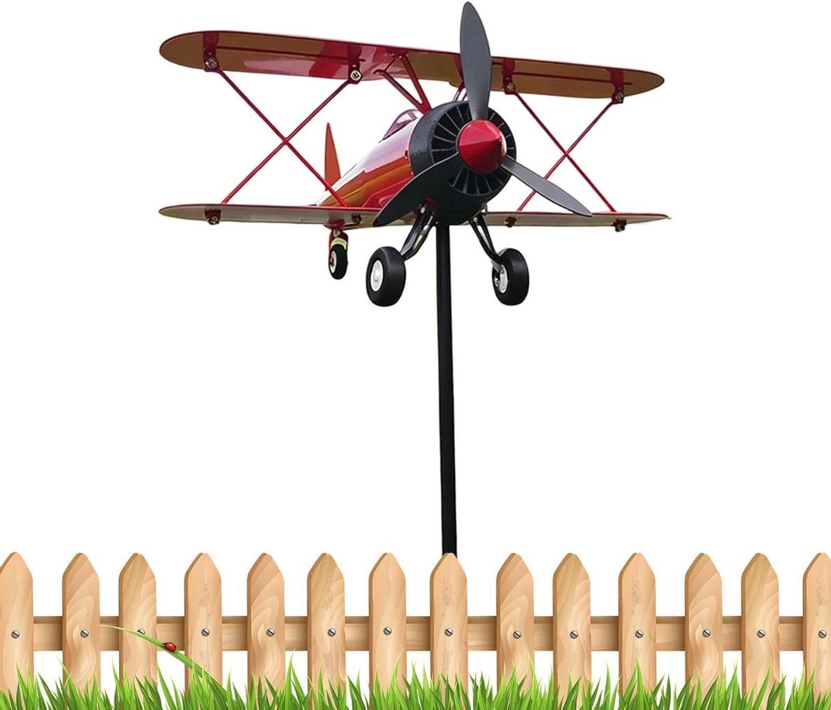 Vliegtuig Windvaan - Windrichtingwijzer Metaal - Buiten Decoratie - Vliegtuig Vorm - 96 cm - Rood