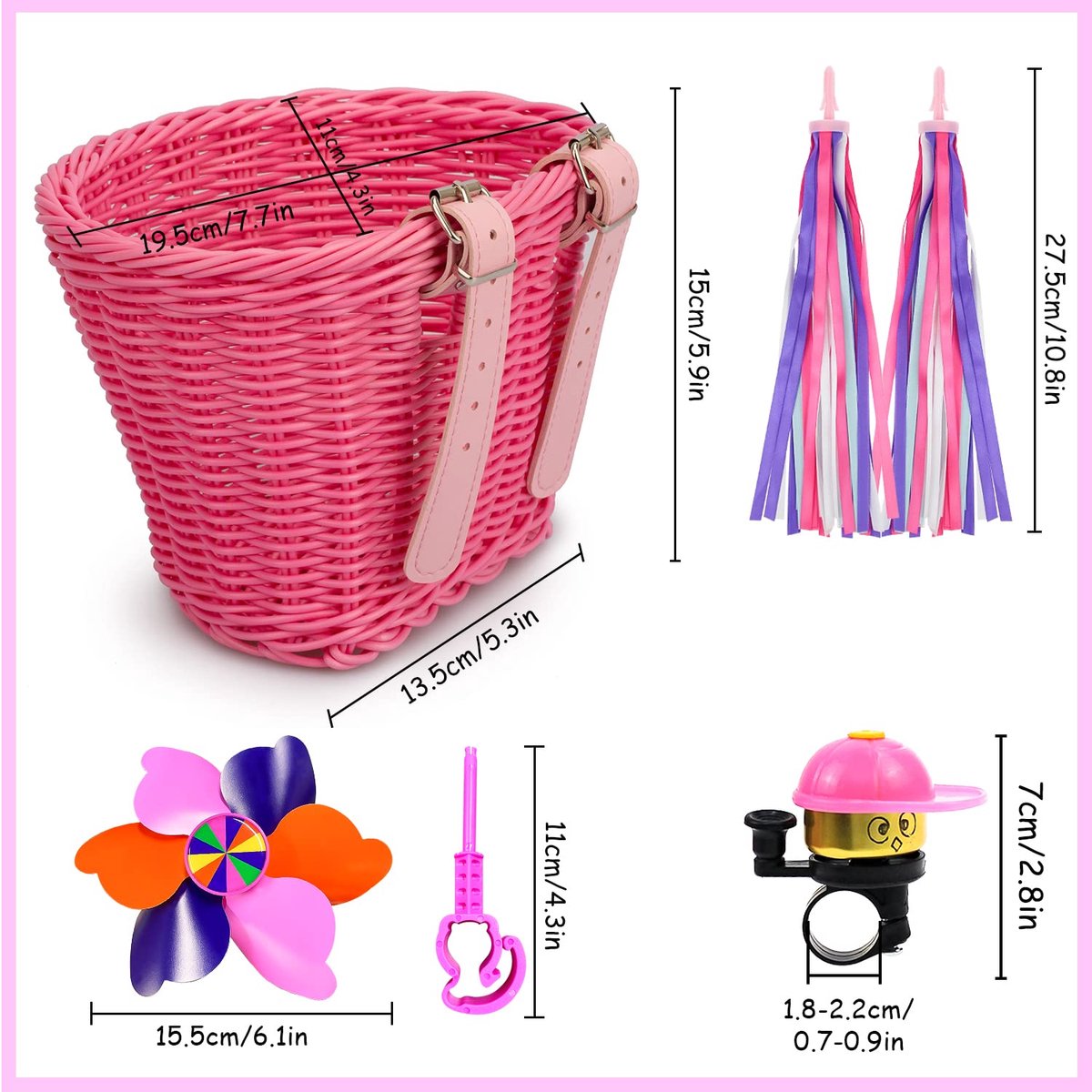 Dailygoods - Fietsmand Decoratie voor Kinderen met Bel en Franje voor Fietsaccessoires