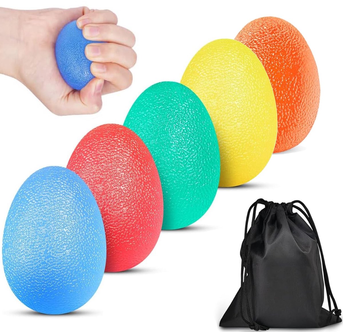 Dailygoods- Handtrainingsballen voor gripversterking - Stressballen voor handtherapie - Vingertraining - Stressverlichting - Set van 5 stuks - Inclusief 1 armband