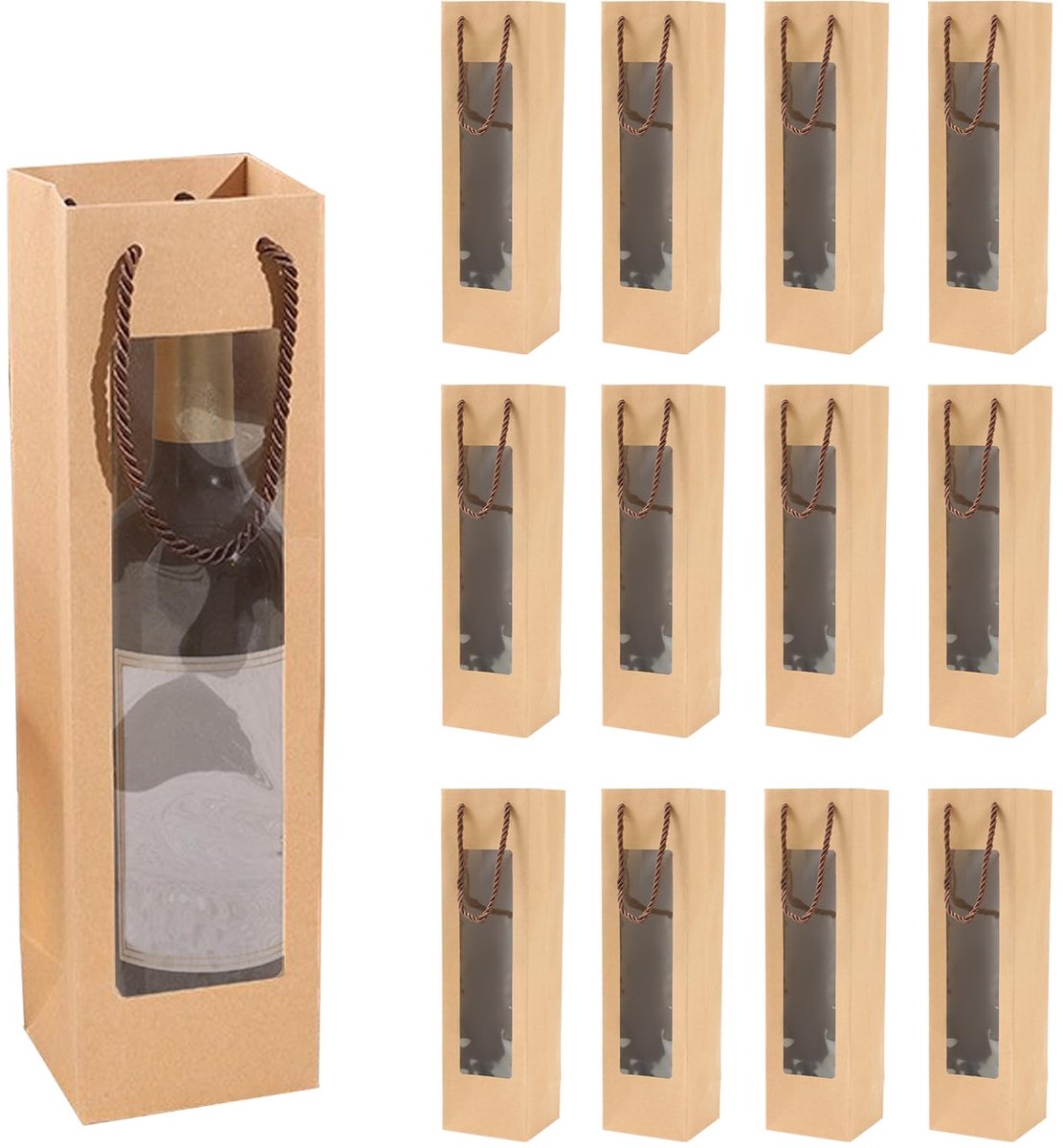 Dailygoods - Kraft Papier Flessentassen - 12 Stuks voor Cadeaus en Feesten