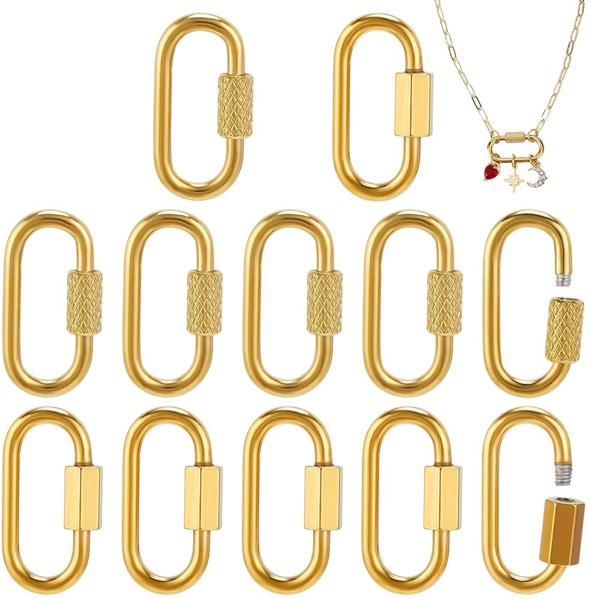 Dailygoods - 12 Stuks 18K Vergulde Schroefvergrendelingshangers - Karabijnhaken voor Sieraden