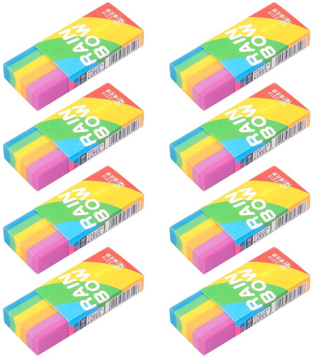 Dailygoods - 8 Stuks Regenbooggummen voor Kinderen - Zachte Schoolgumset