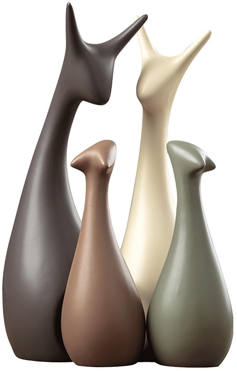 Dailygoods - Set van 4 Keramische Hert Ornamenten - Scandinavische Decoratie voor Thuis