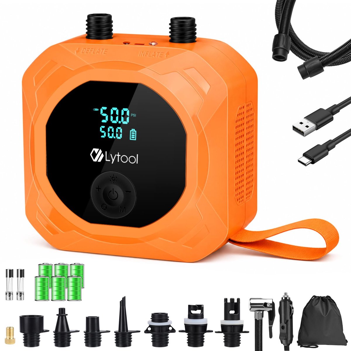 SnelShoppen - SUP-pomp op accu 50 PSI, elektrische hogedruk luchtpomp 12V DC met automatische uitschakeling, voor opblaasbare SUP's, boten, kajaks, ki